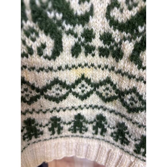 Wool 100% Knit Cardigan Sweater Green and Cream Women's Size M READ - Picture 4 of 8